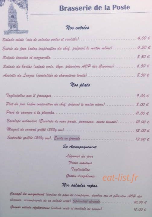 Bar brasserie de la Poste — carte page 2