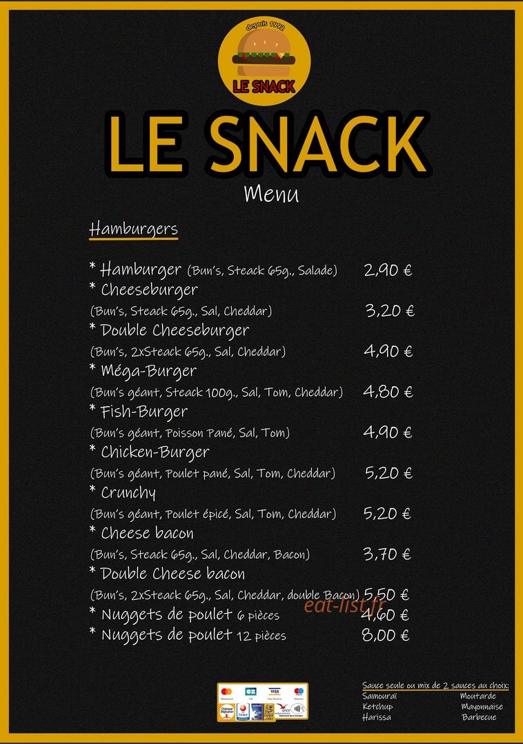 Le Snack de Ganges — carte page 1