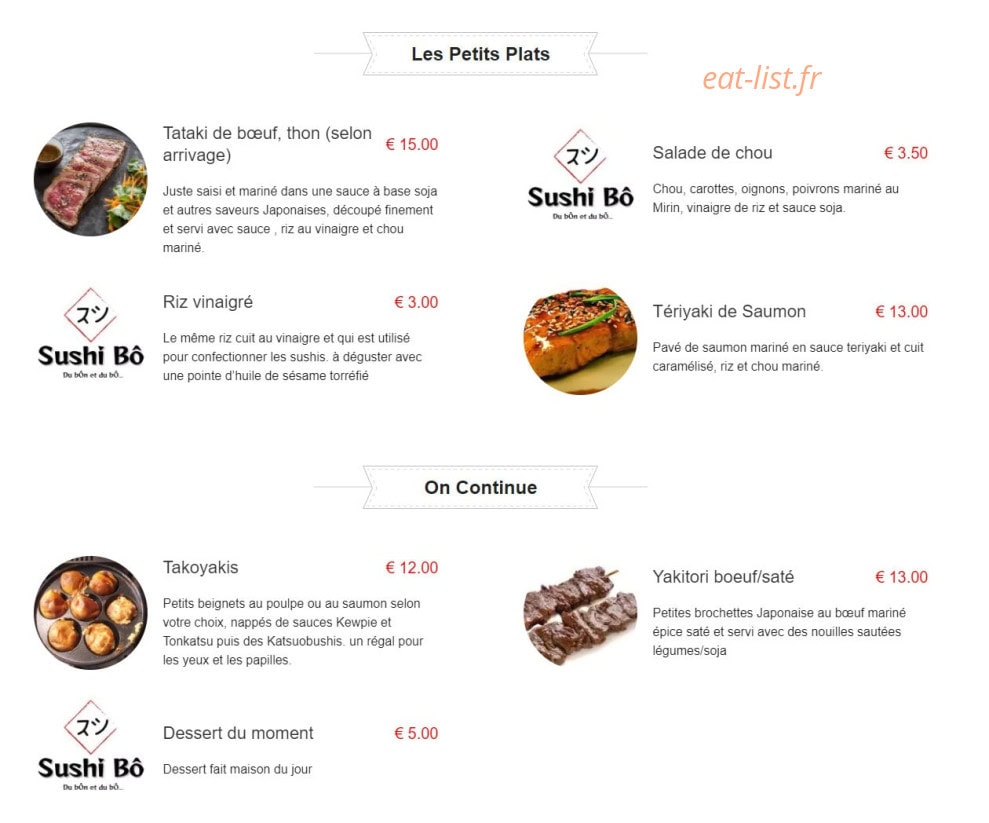 Sushis BÔ — carte page 1