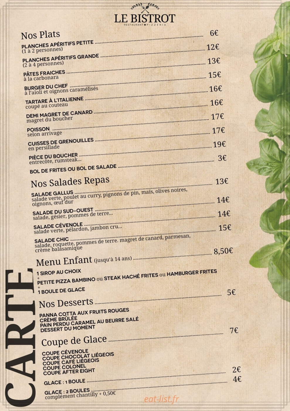 Le Bistrot — carte page 2