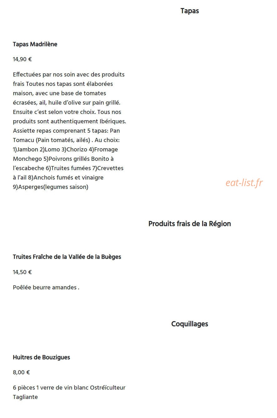 Restaurant l'Oasis Gorges de l' Hérault — carte page 1