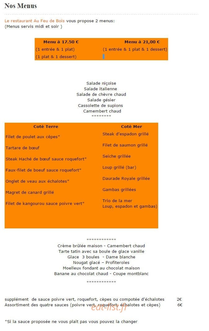 Au Feu de Bois — carte page 2