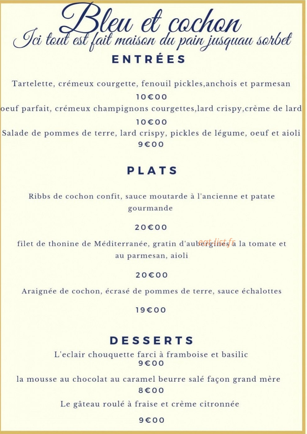Bleu et Cochon — carte page 1
