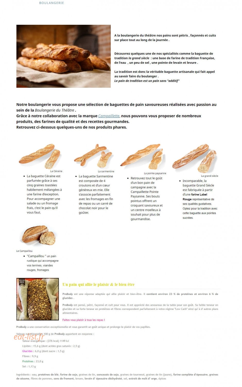 Boulangerie du Théâtre — carte page 1