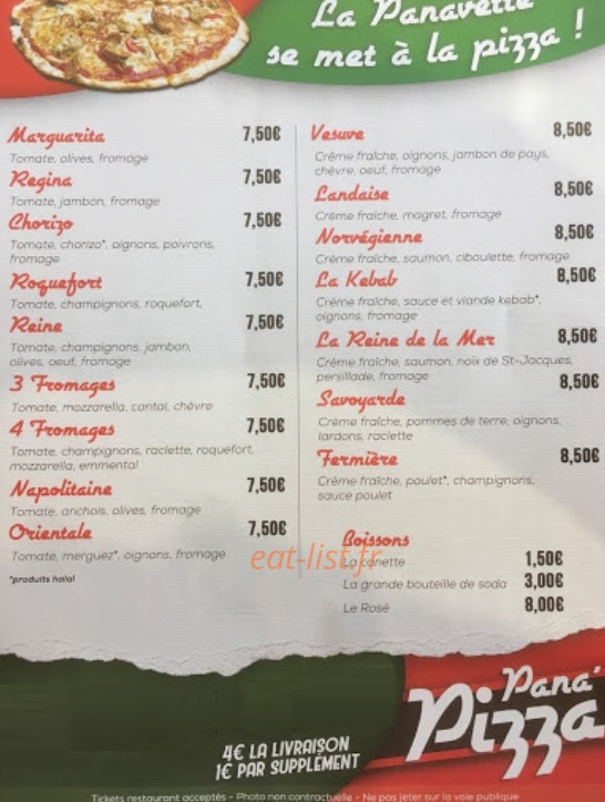 La Panavette & la Pana'Pizza — carte page 1