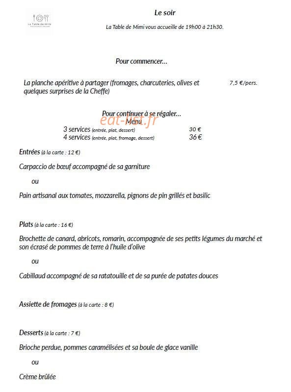 La Table de Mimi — carte page 1