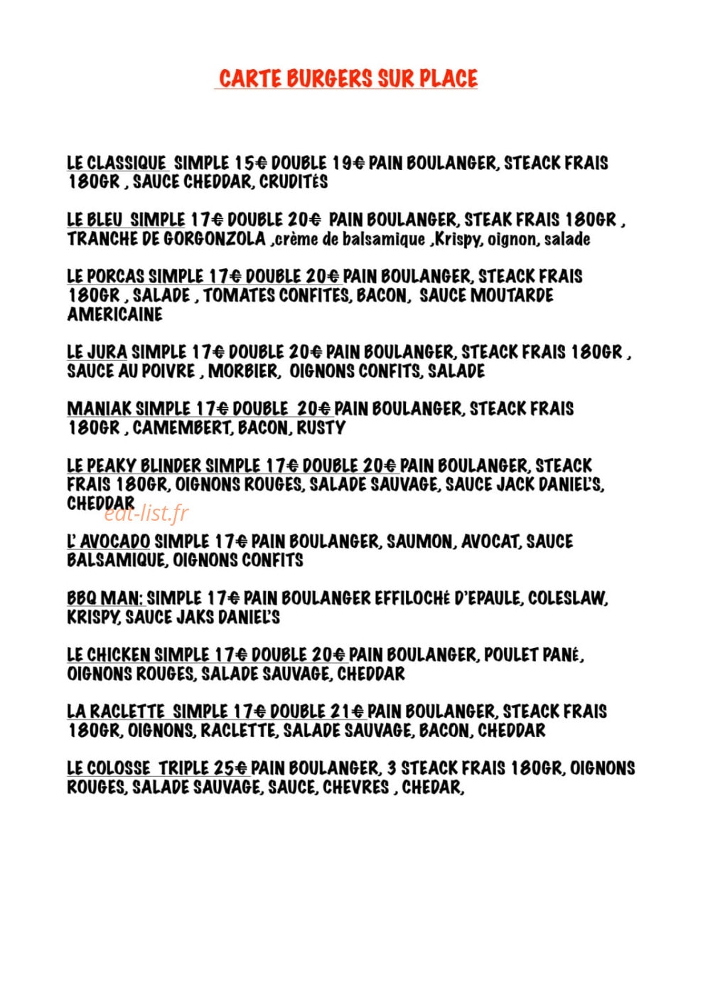 La Bistronerie — carte page 1