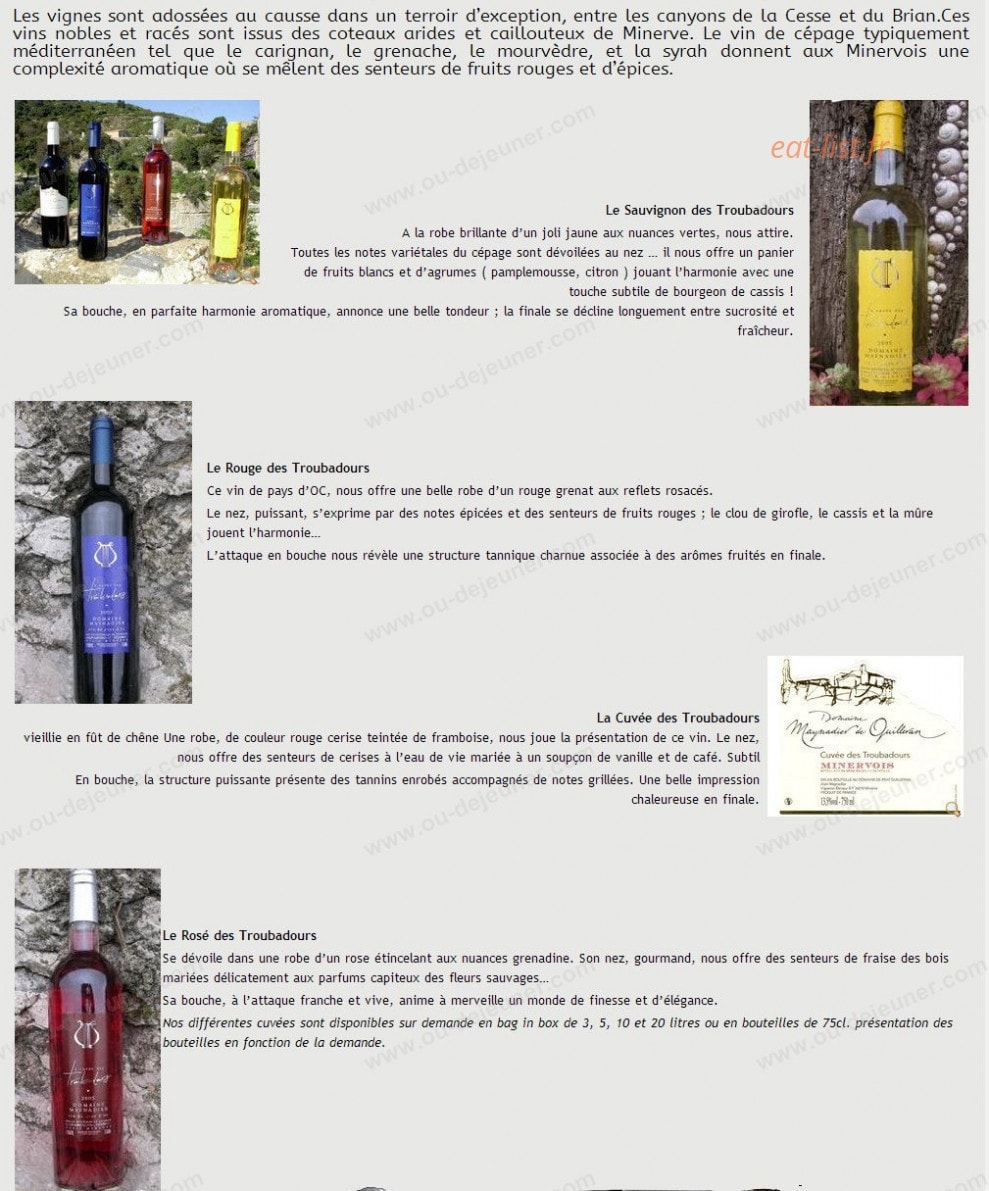 Restaurant la table des Trouvadours — carte page 1
