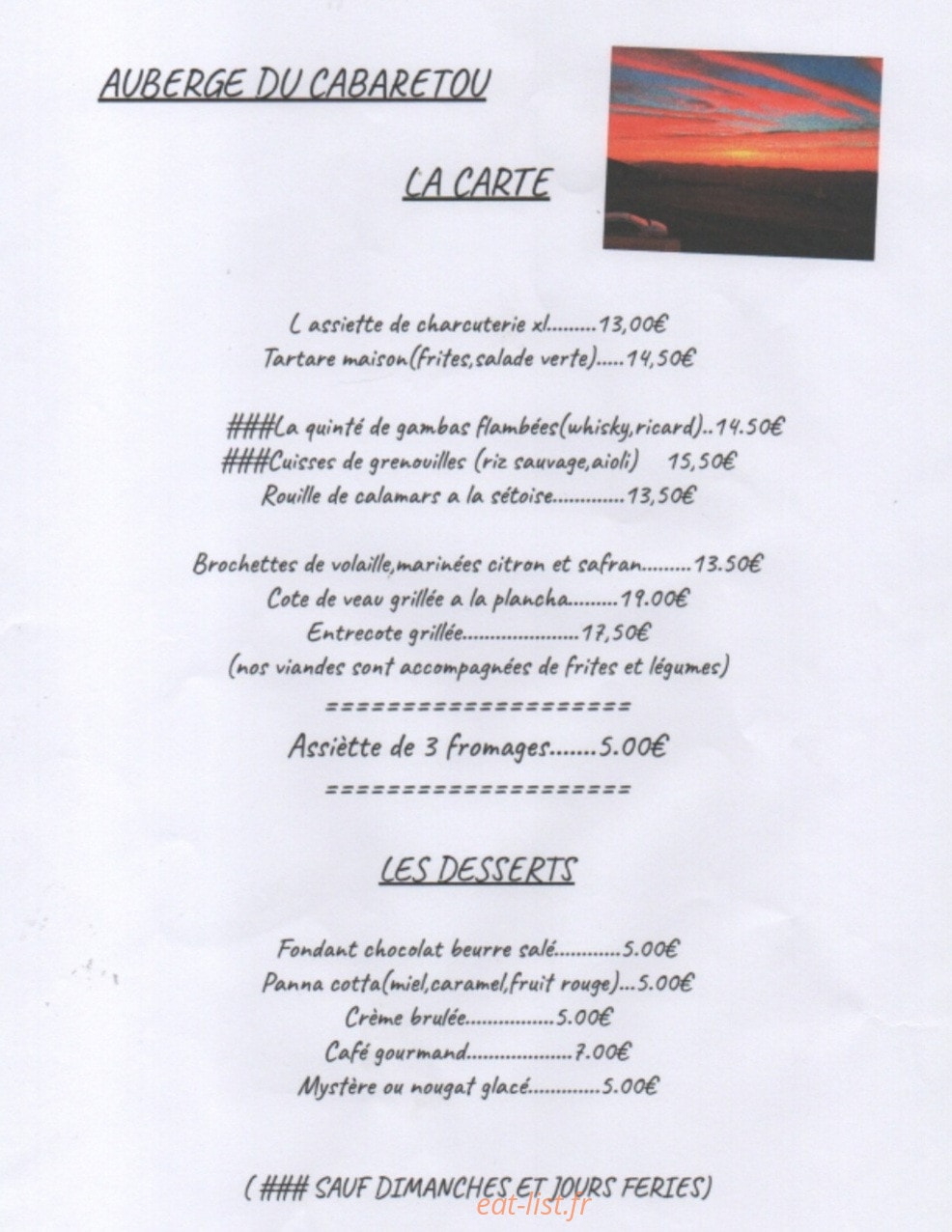 Auberge du Cabaretou — carte page 1