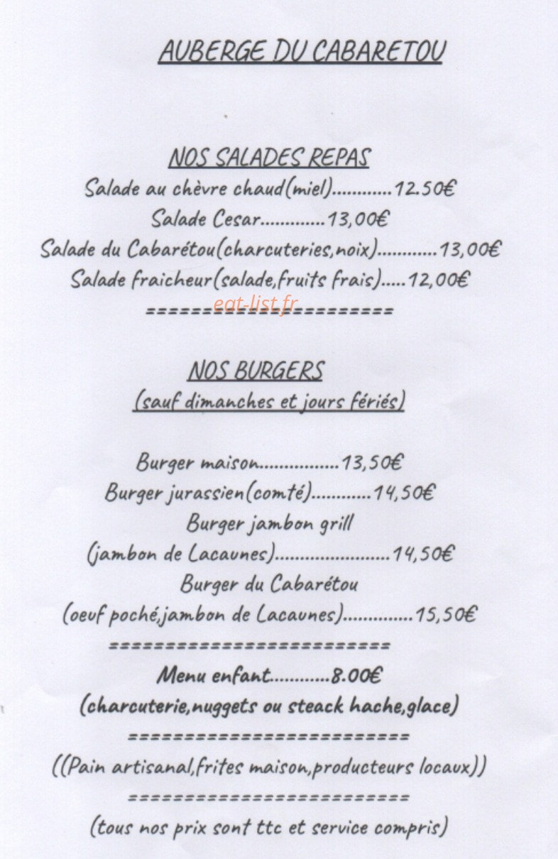 Auberge du Cabaretou — carte page 2