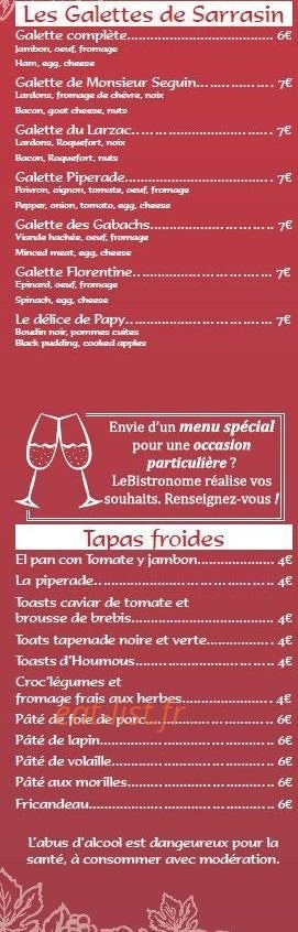 Le Bistronome — carte page 1
