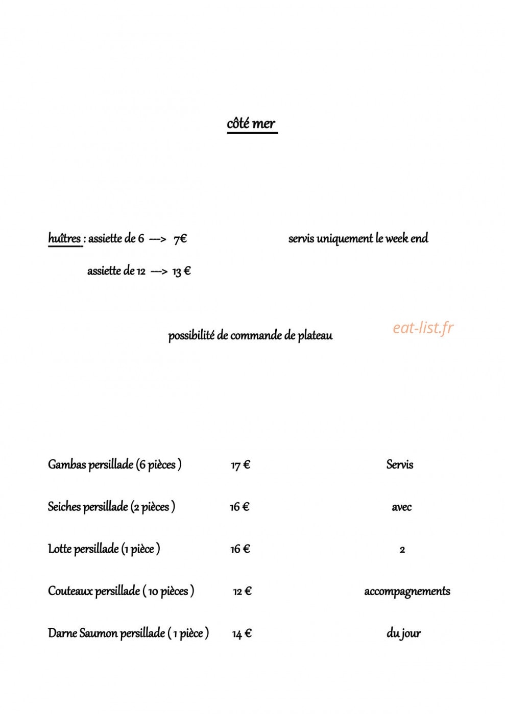 Carte et menu de Le rouge et noir à Paulhan — Coté mer