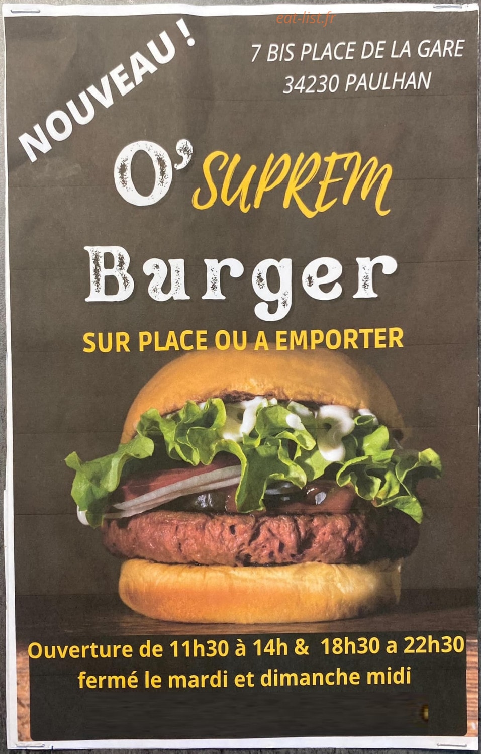 O'Suprem burger — carte page 1