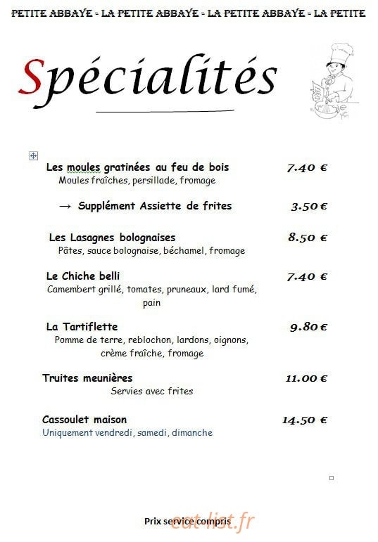 La Petite Abbaye — carte page 2