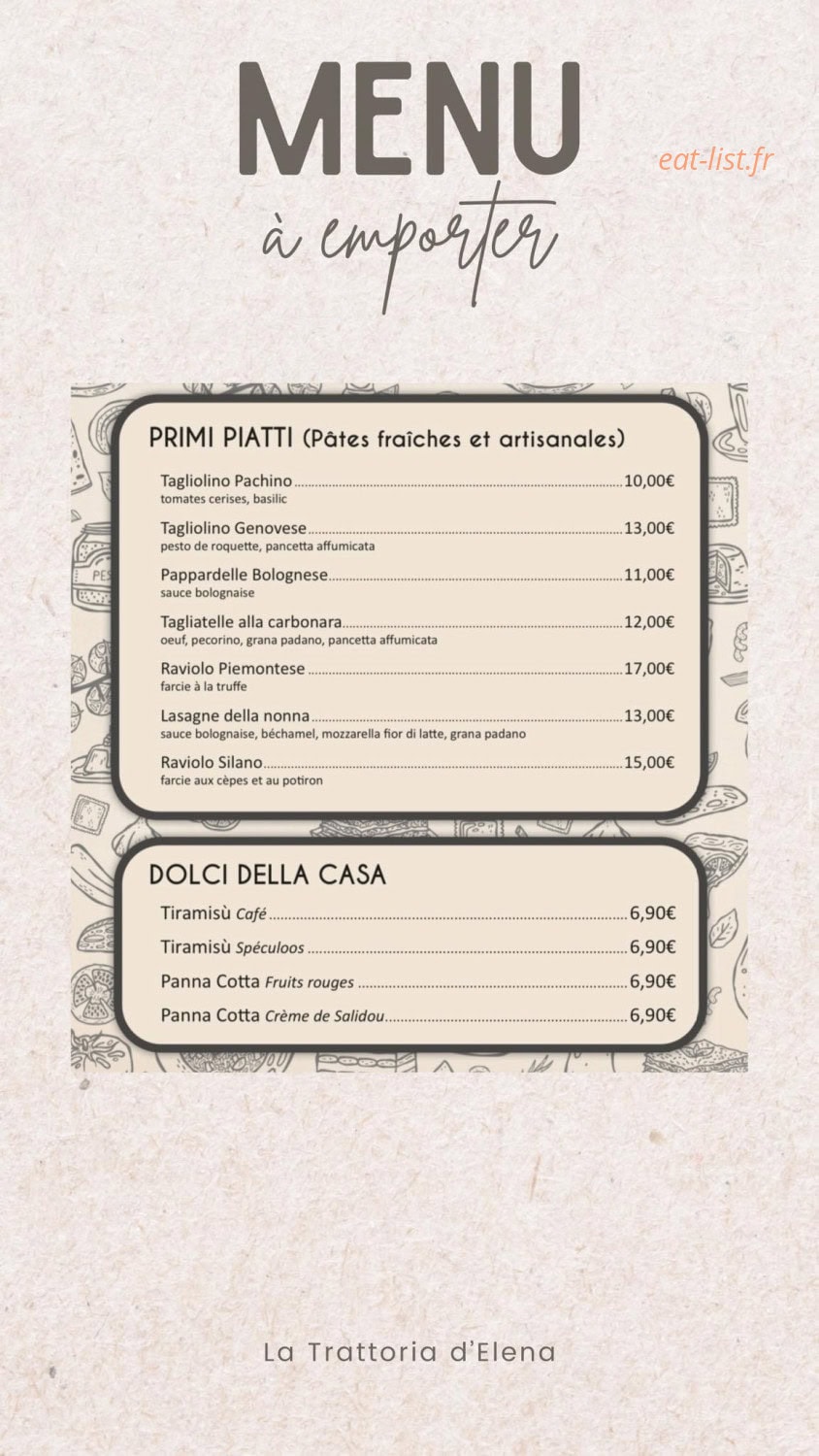La Trattoria d'Elena — carte page 3