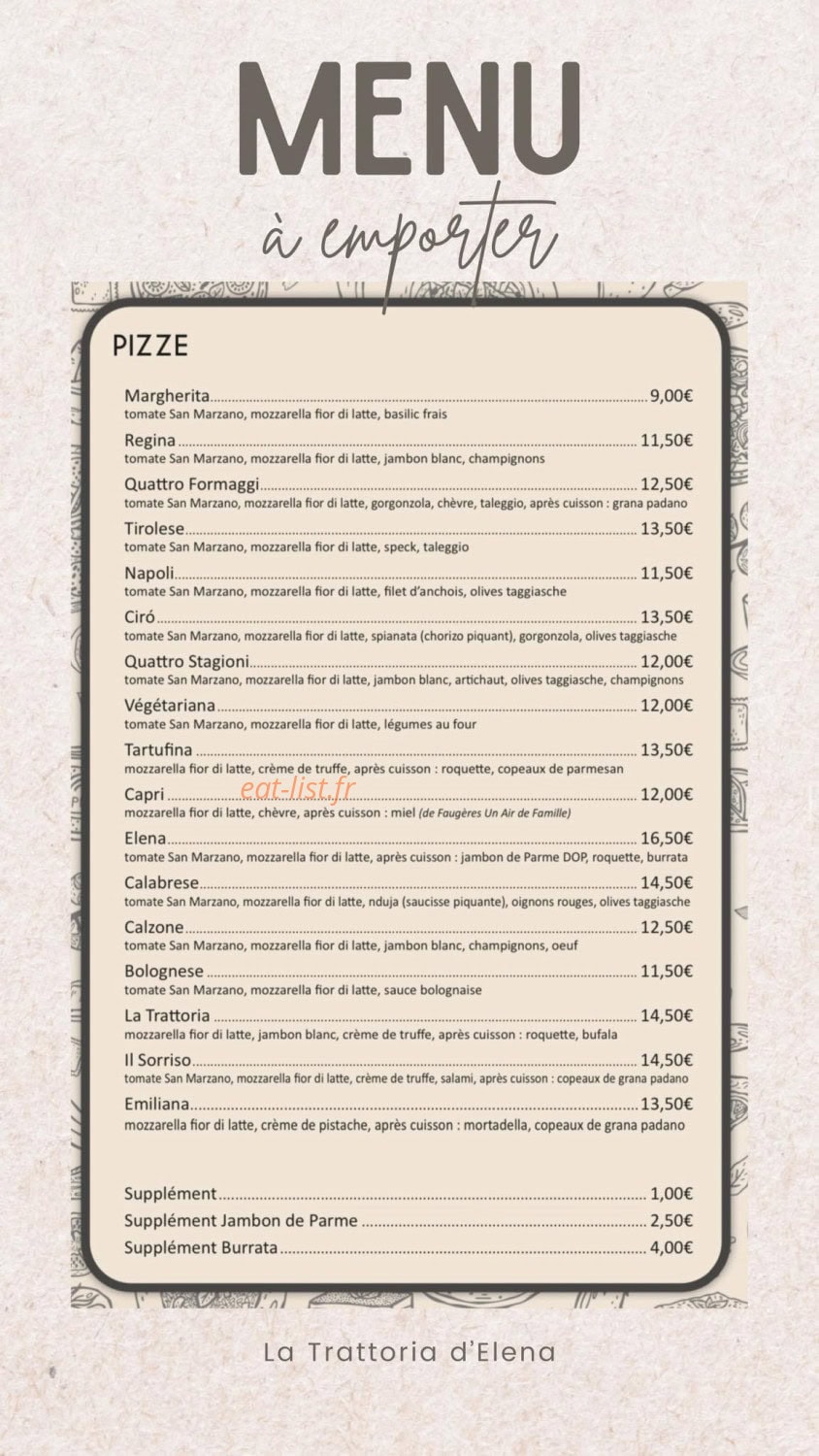 La Trattoria d'Elena — carte page 2