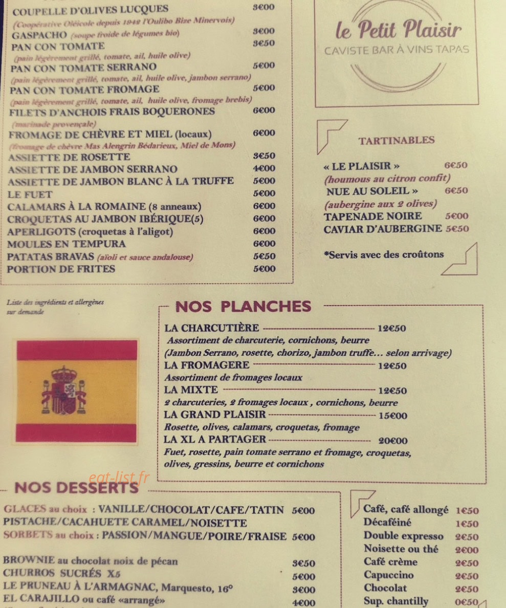 Le Petit Plaisir — carte page 1