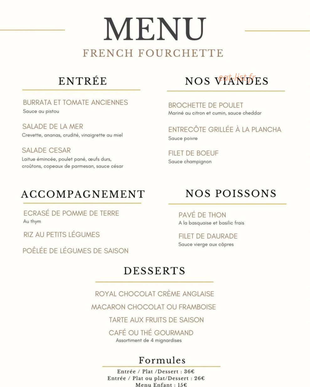 French Fourchette — carte page 1