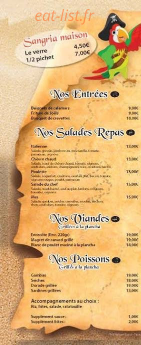 Carte et menu de Le Corsaire à Palavas les Flots — Les entrées, les salades repas ...