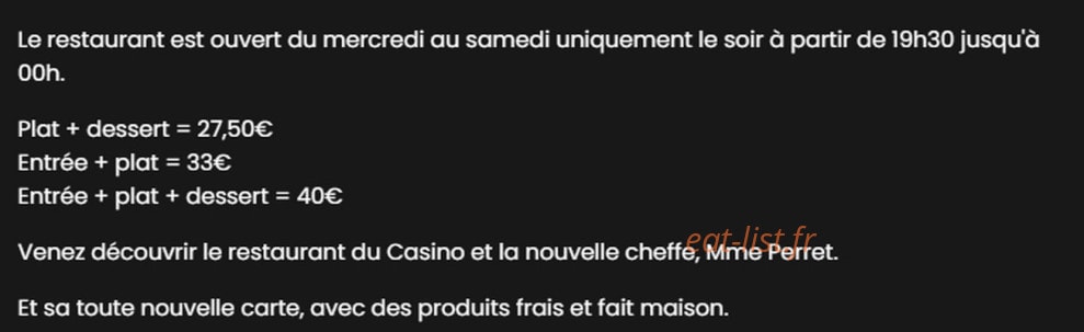 Le Restaurant du Casino — carte page 1