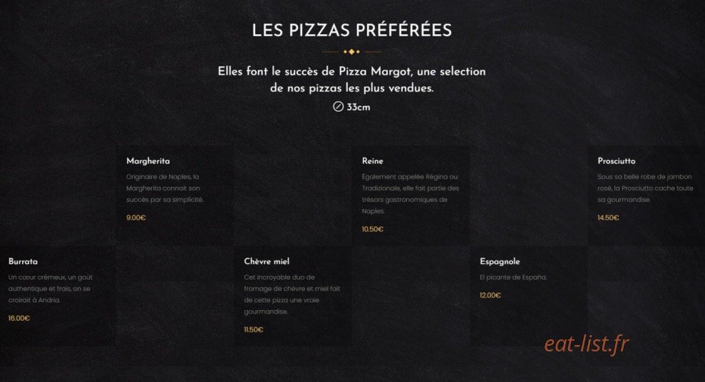 Pizza Margot — carte page 1