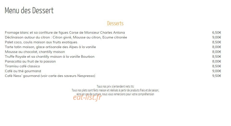 Carte et menu de Riva à Palavas les Flots — Desserts