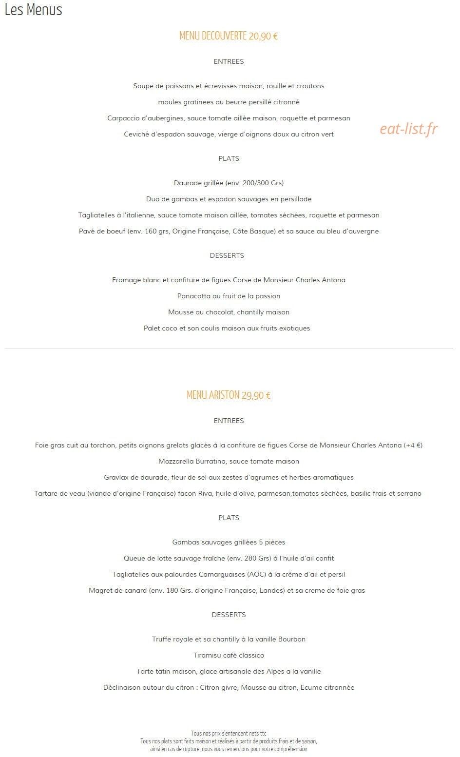 Carte et menu de Riva à Palavas les Flots — Menus