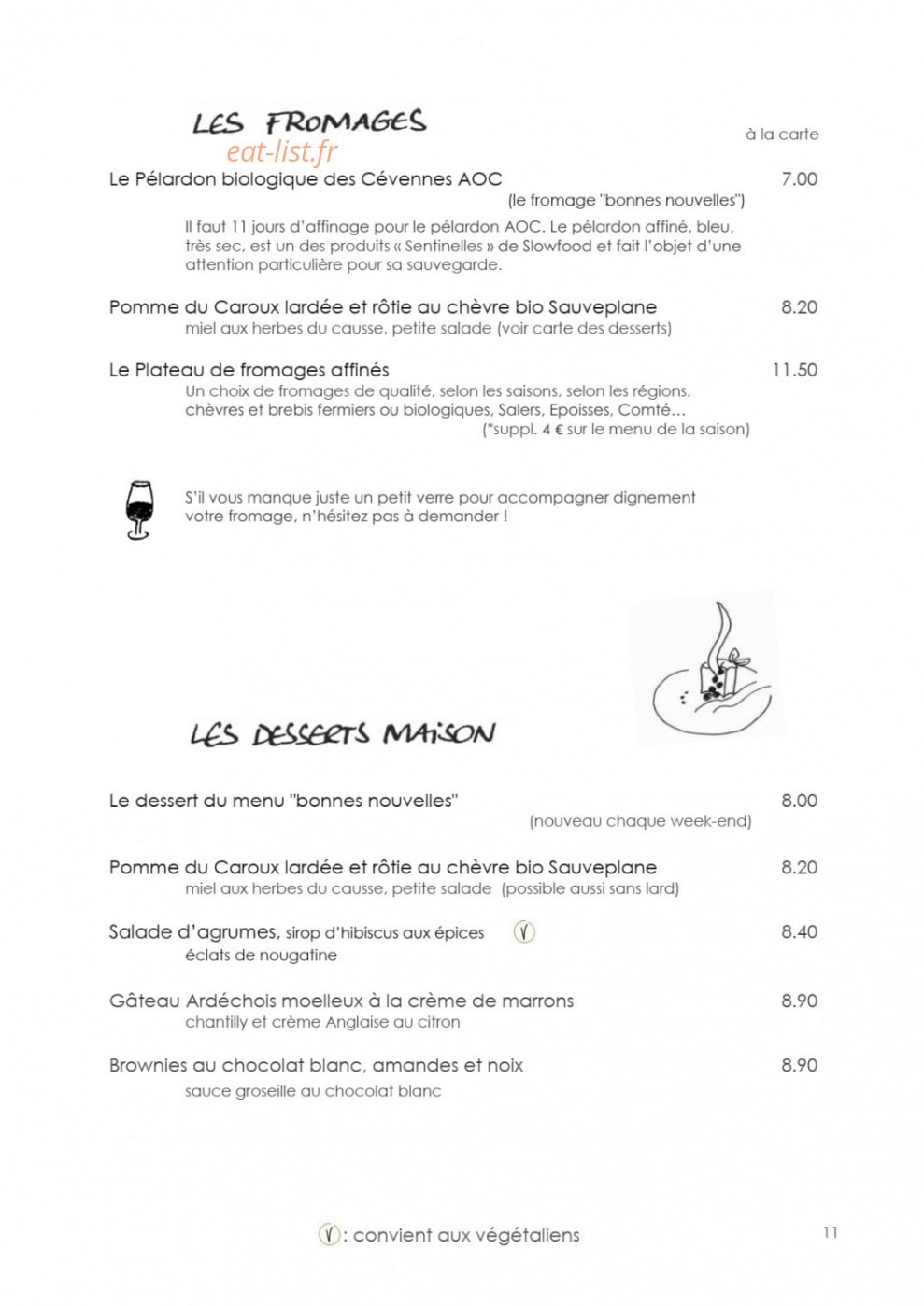 L'Auberge du Cèdre — carte page 11