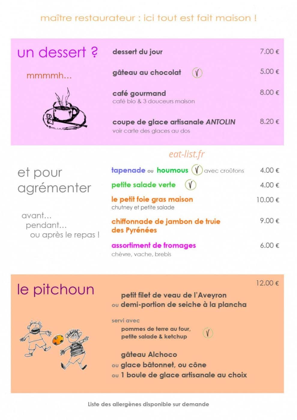 L'Auberge du Cèdre — carte page 19