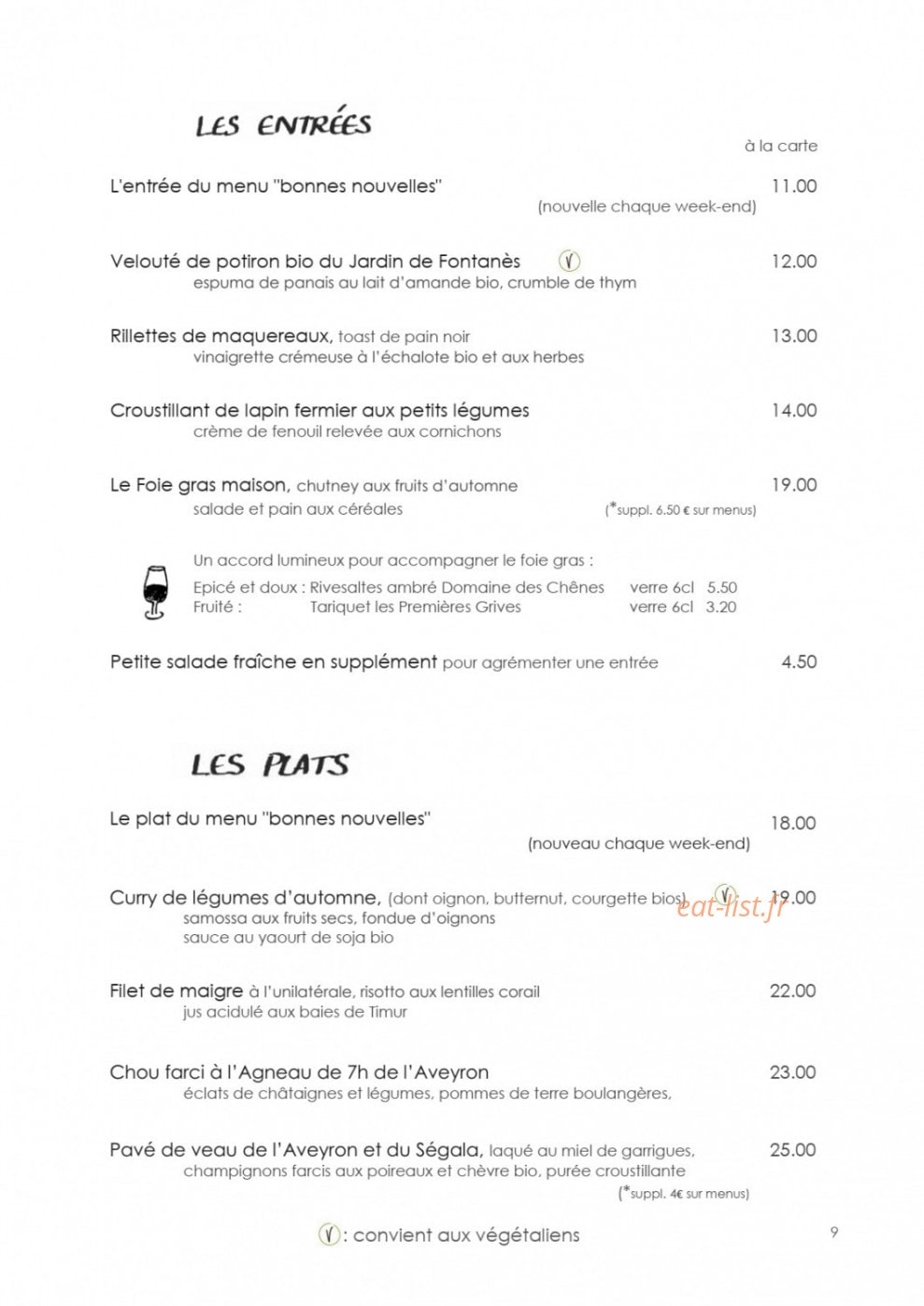 L'Auberge du Cèdre — carte page 9