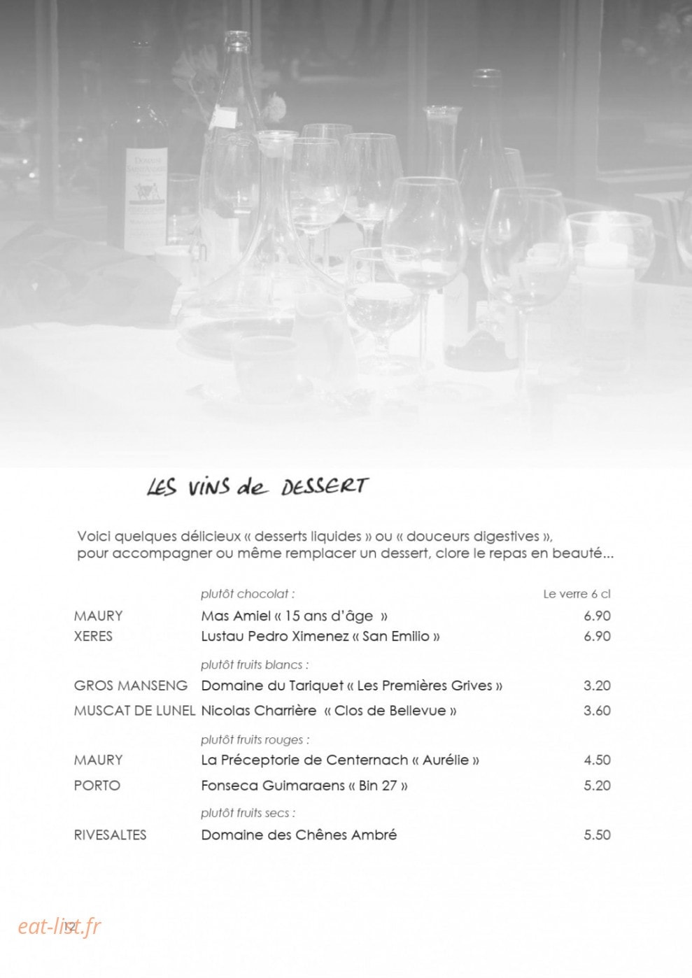 L'Auberge du Cèdre — carte page 12
