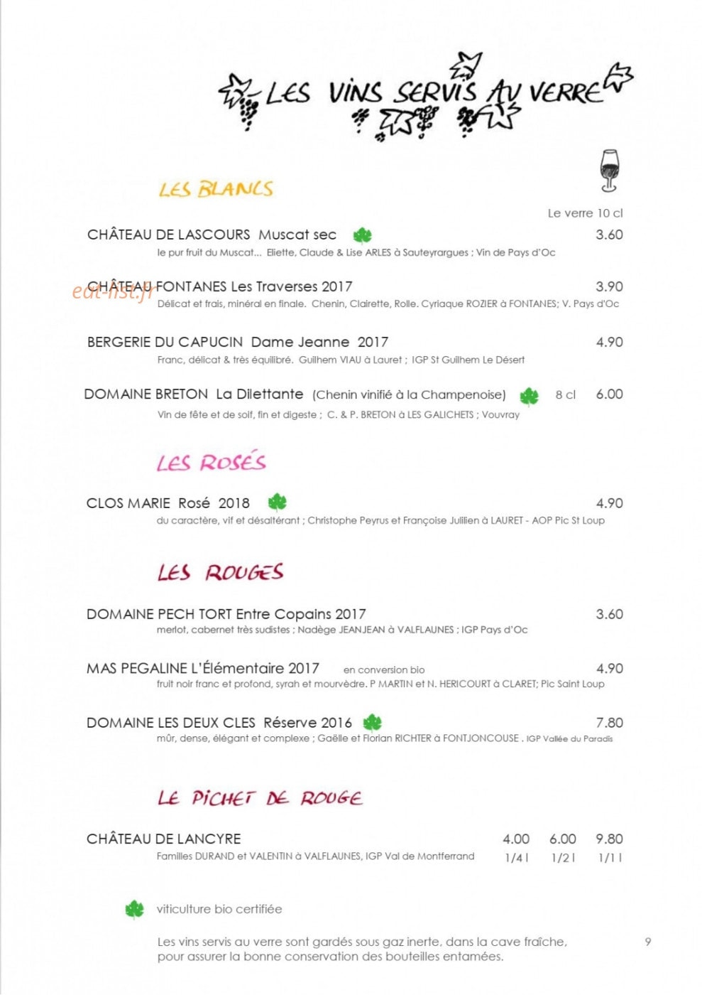 L'Auberge du Cèdre — carte page 25
