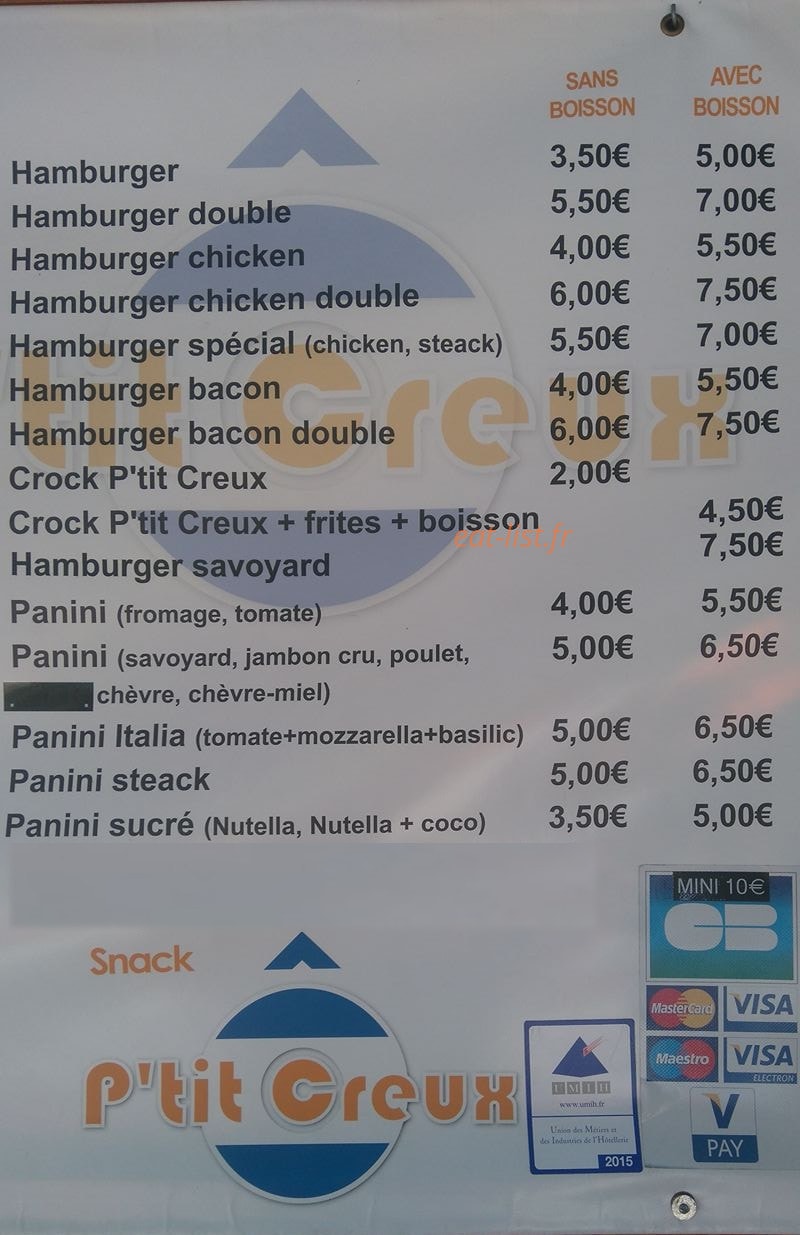 Au P'tit Creux — carte page 2
