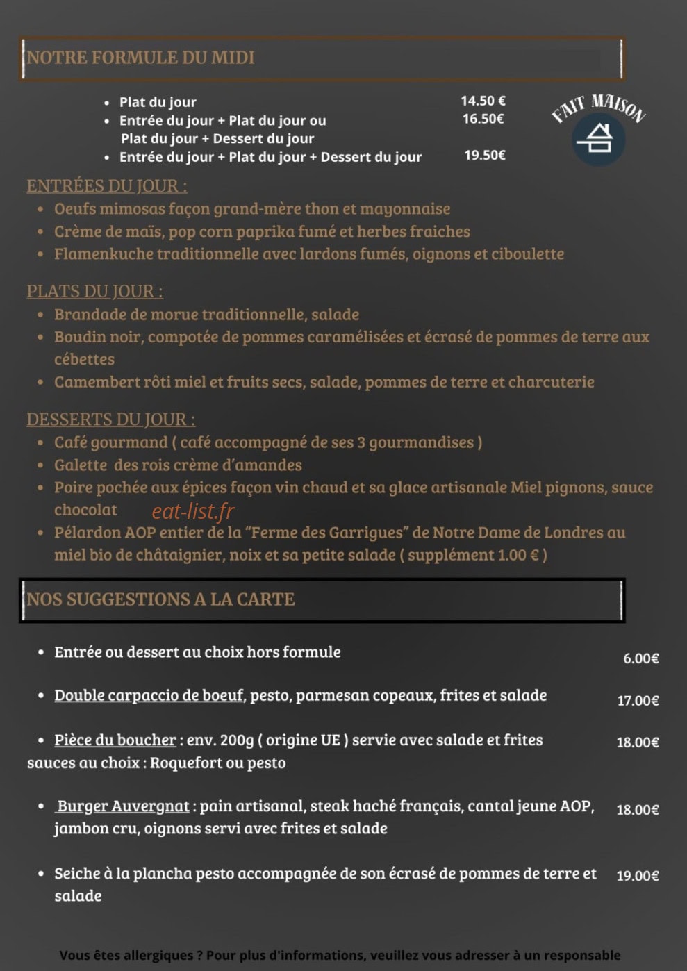 Comptoir du Pic — carte page 1