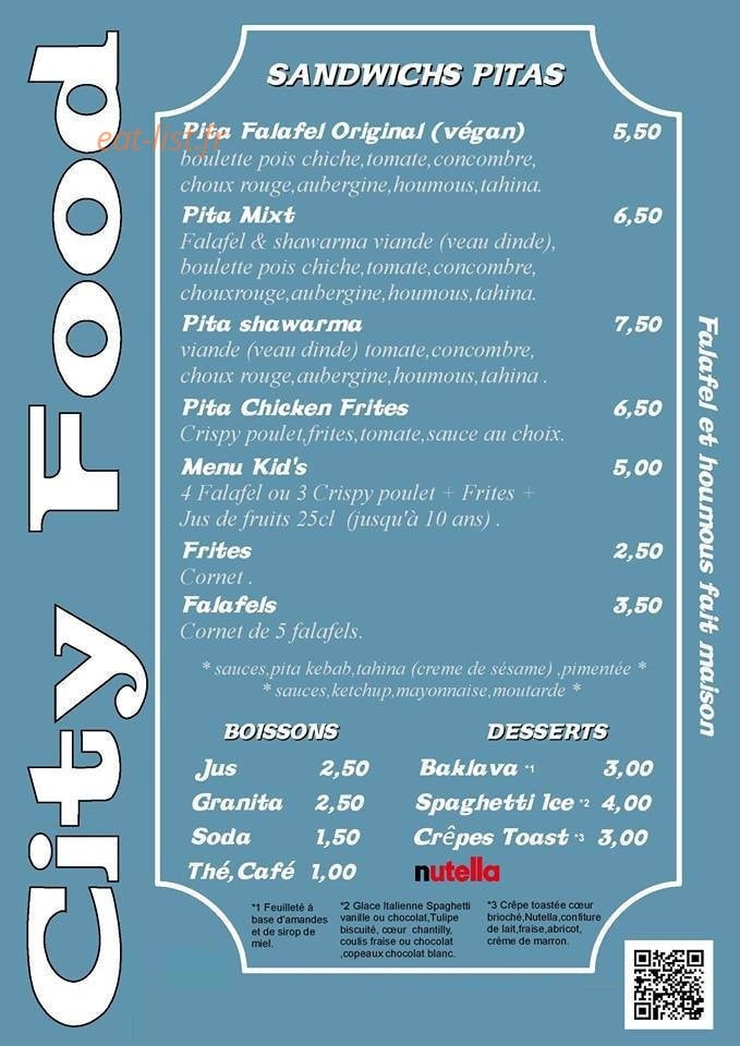 CityFood Falafel — carte page 1