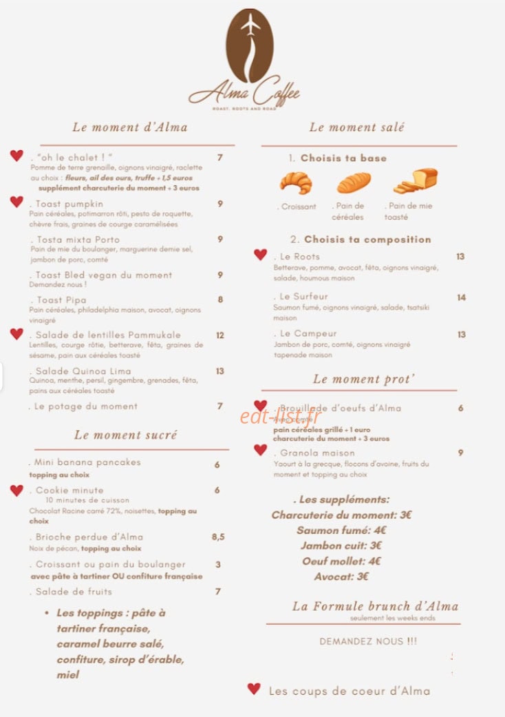 Alma coffee — carte page 1