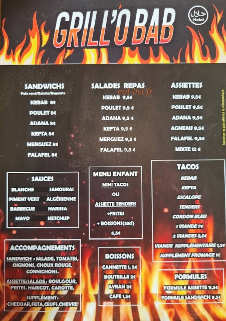 Grill'o  bab — carte page 1