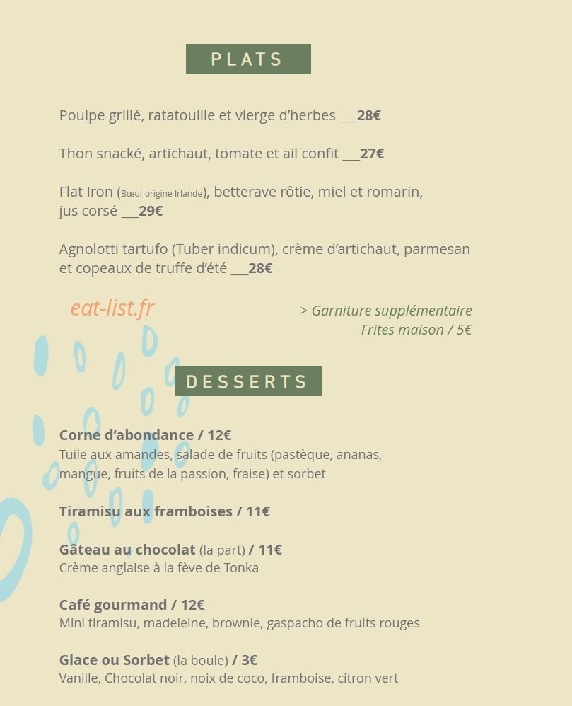 Carte et menu de La Paillote Bambou à La Grande Motte — Les plats et desserts