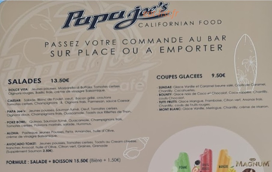 Papa Joe’s Café — carte page 1