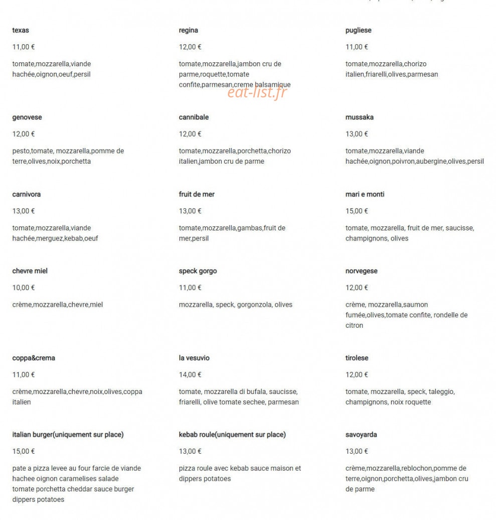 Pizza Fabio — carte page 2