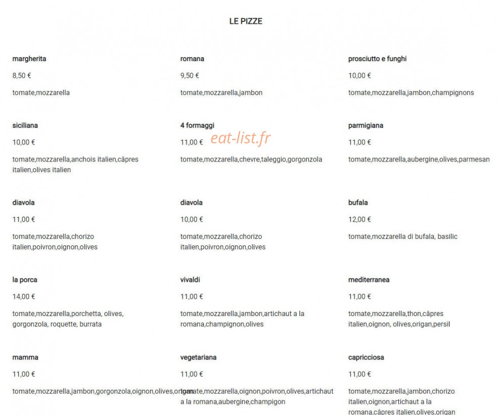 Pizza Fabio — carte page 1