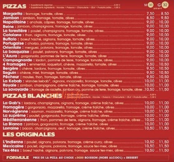 Pizza Gab's — carte page 1