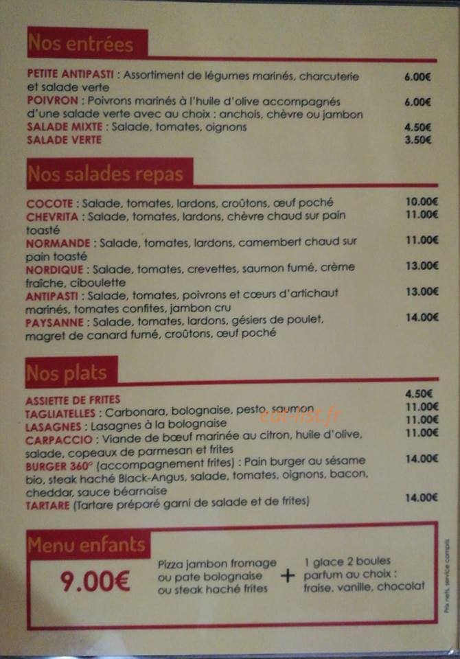 Pizzeria du Garden — carte page 1