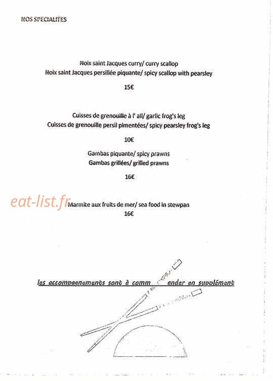 Carte et menu de Restaurant Le Jardin du Vietnam à La Grande Motte — Les spéciaités