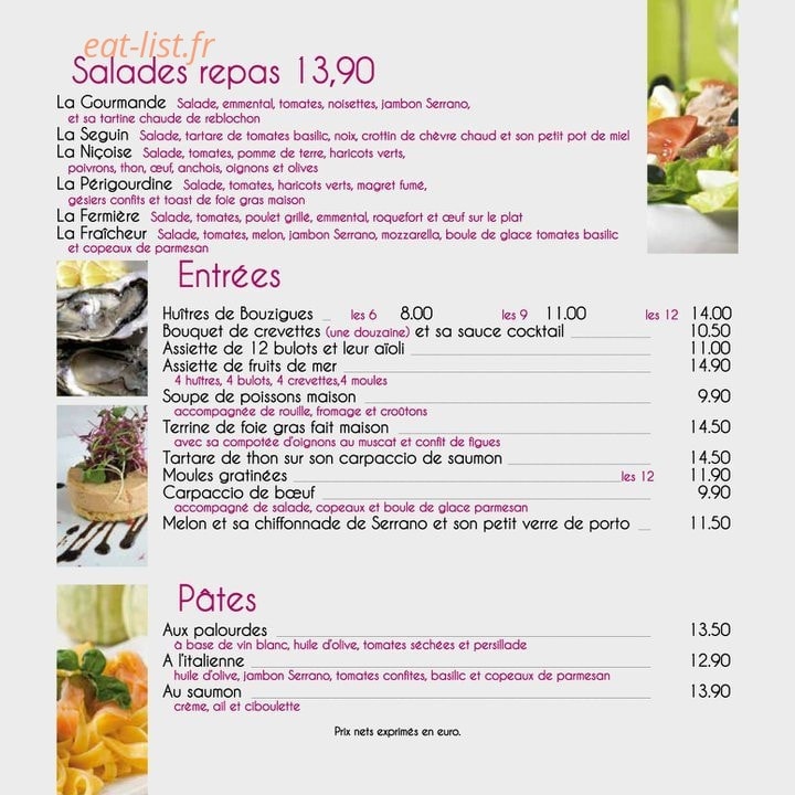 Carte et menu de Savana Beach à La Grande Motte — Les salades repas, les pâtes ...