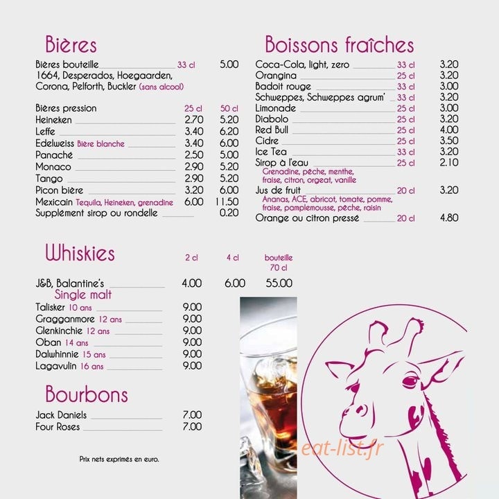 Carte et menu de Savana Beach à La Grande Motte — Les bieres, les whiskies ...