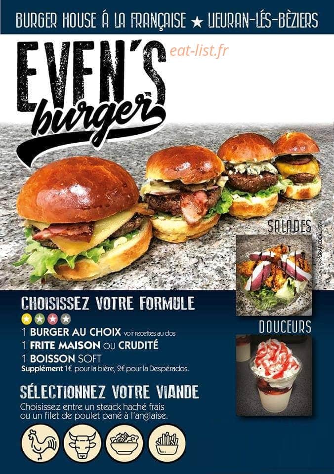 Even's Burger — carte page 1
