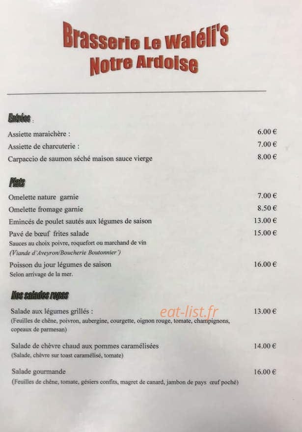 Le Waleli's — carte page 1