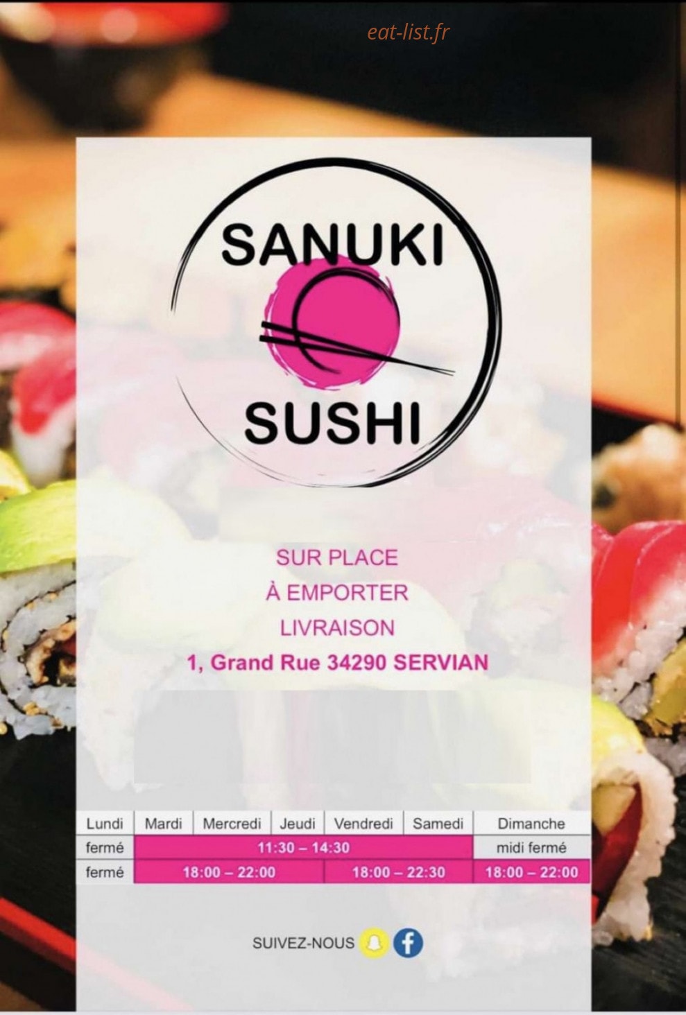 Sanuki Sushi — carte page 1
