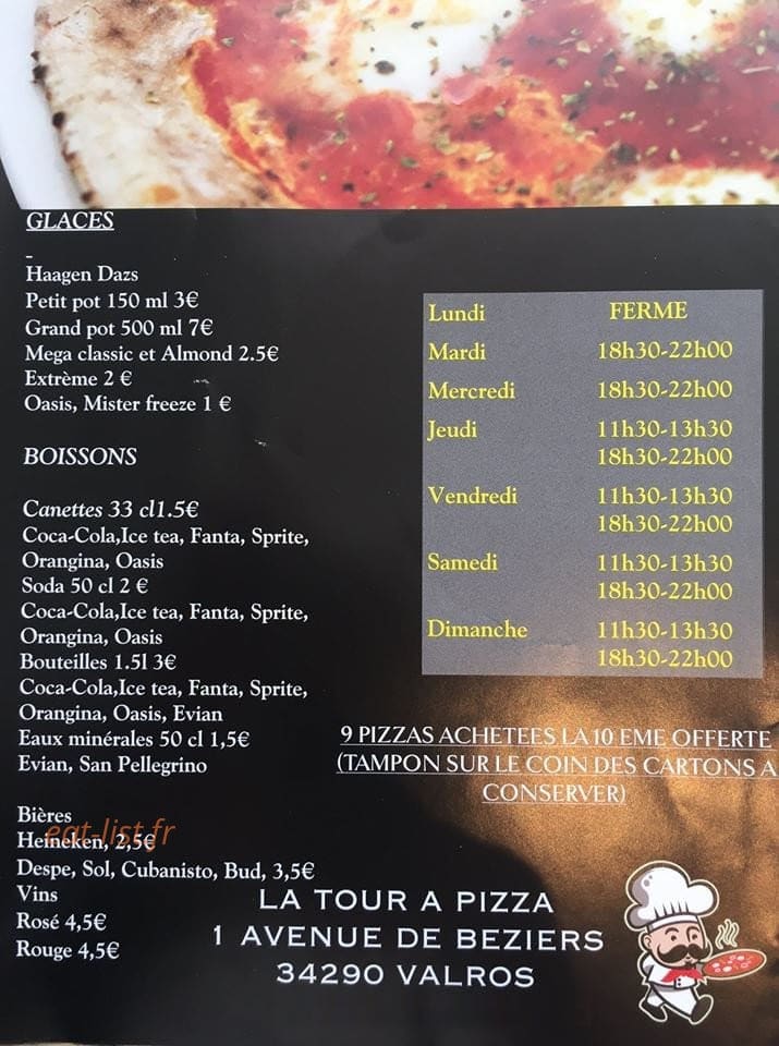 la tour a pizza 34 menu
